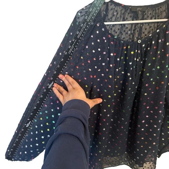 J. CREW- Popover in Rainbow Clip Dot Chiffon Semi Sheer Navy Multi, Size XL - Picture 11 of 13